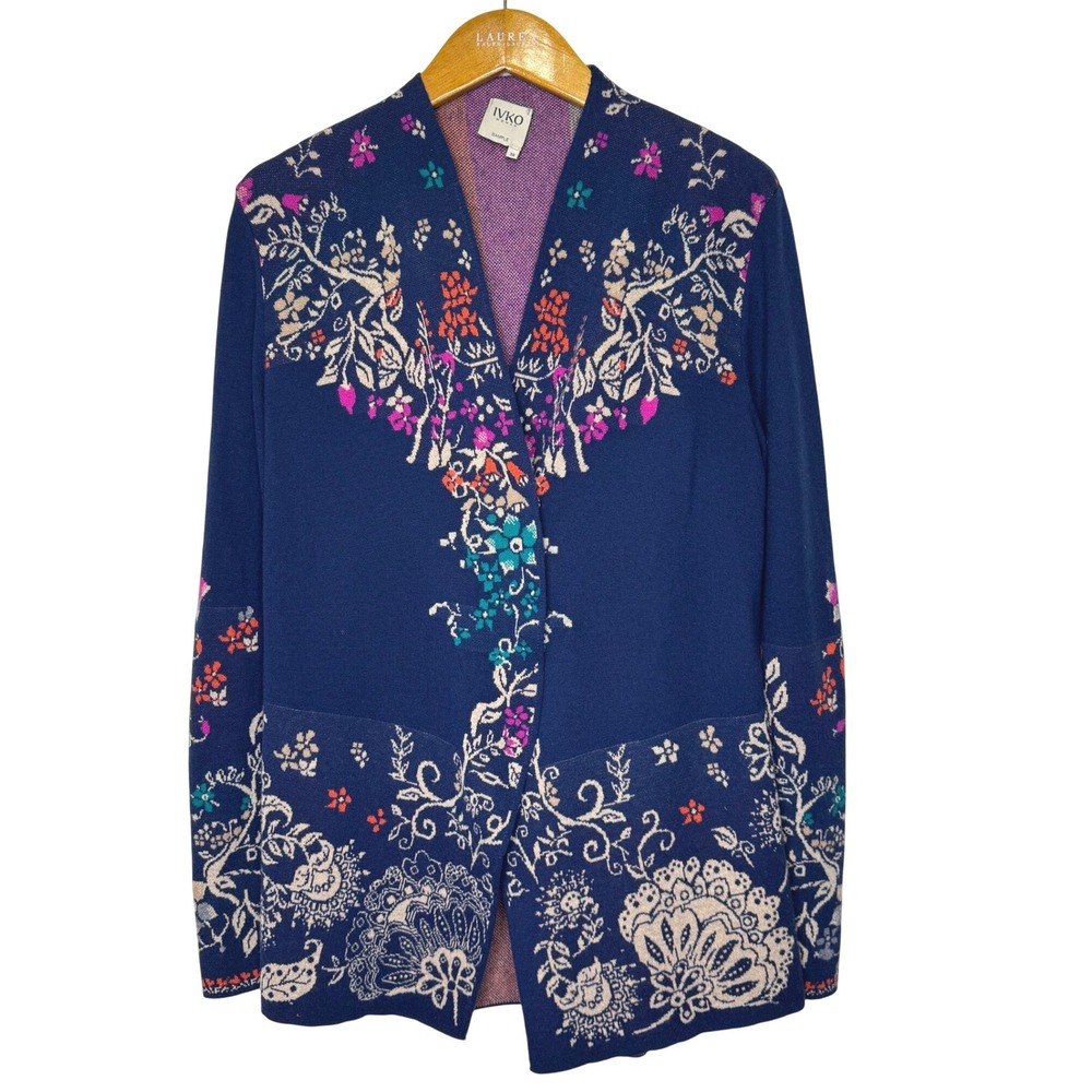 Ivko Woman Wool Snap Front Cardigan Size 38 Sample Blue